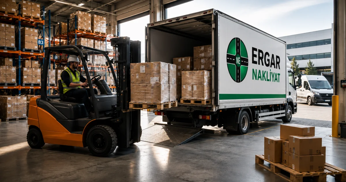 Parsiyel taşımacılıkta forklift ile paletli yükleme operasyonu